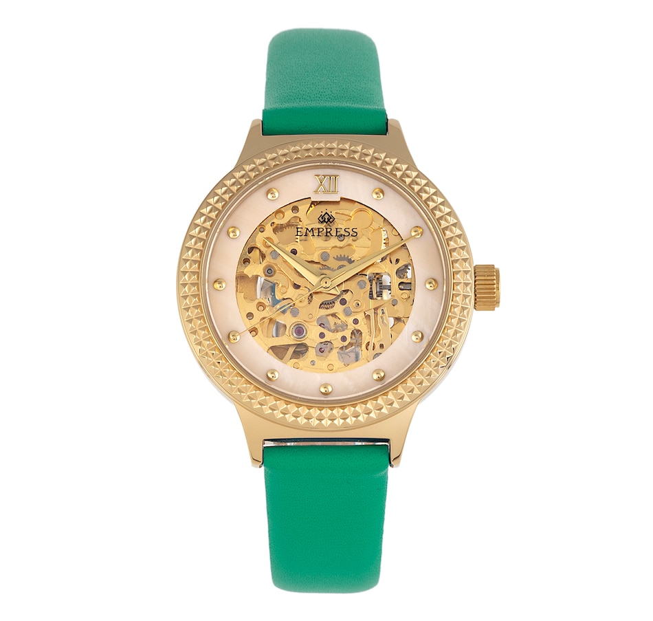 Image 881239_ST01.jpg, Product 881-239 / Price $160.59, Empress Alice Automatic MOP Skeleton Dial Leather-Band Watch from Empress on TSC.ca's Jewellery department
