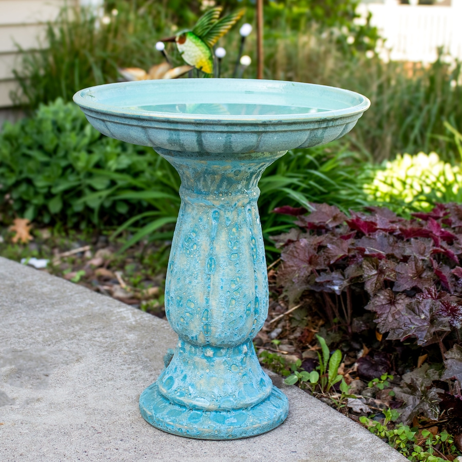 Image 881428_ALTMORE19.jpg, Product 881-428 / Price $294.55, Avignon Ceramic Bird Bath - Blue Distressed Lava from Sunnydaze Décor on TSC.ca's Home & Garden department