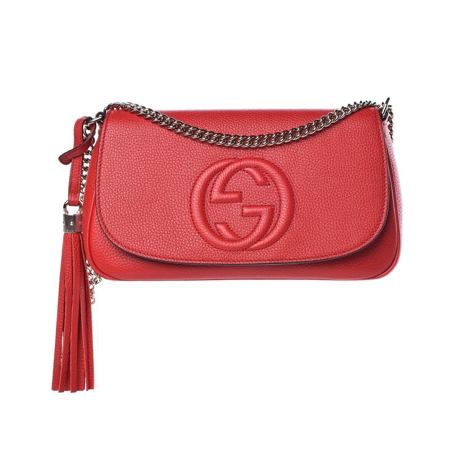 Clothing Shoes Handbags Gucci Soho Disco GG Tassel Chain Crossbody Flap Leather Bag Red TSC Online Shopping for Canadians