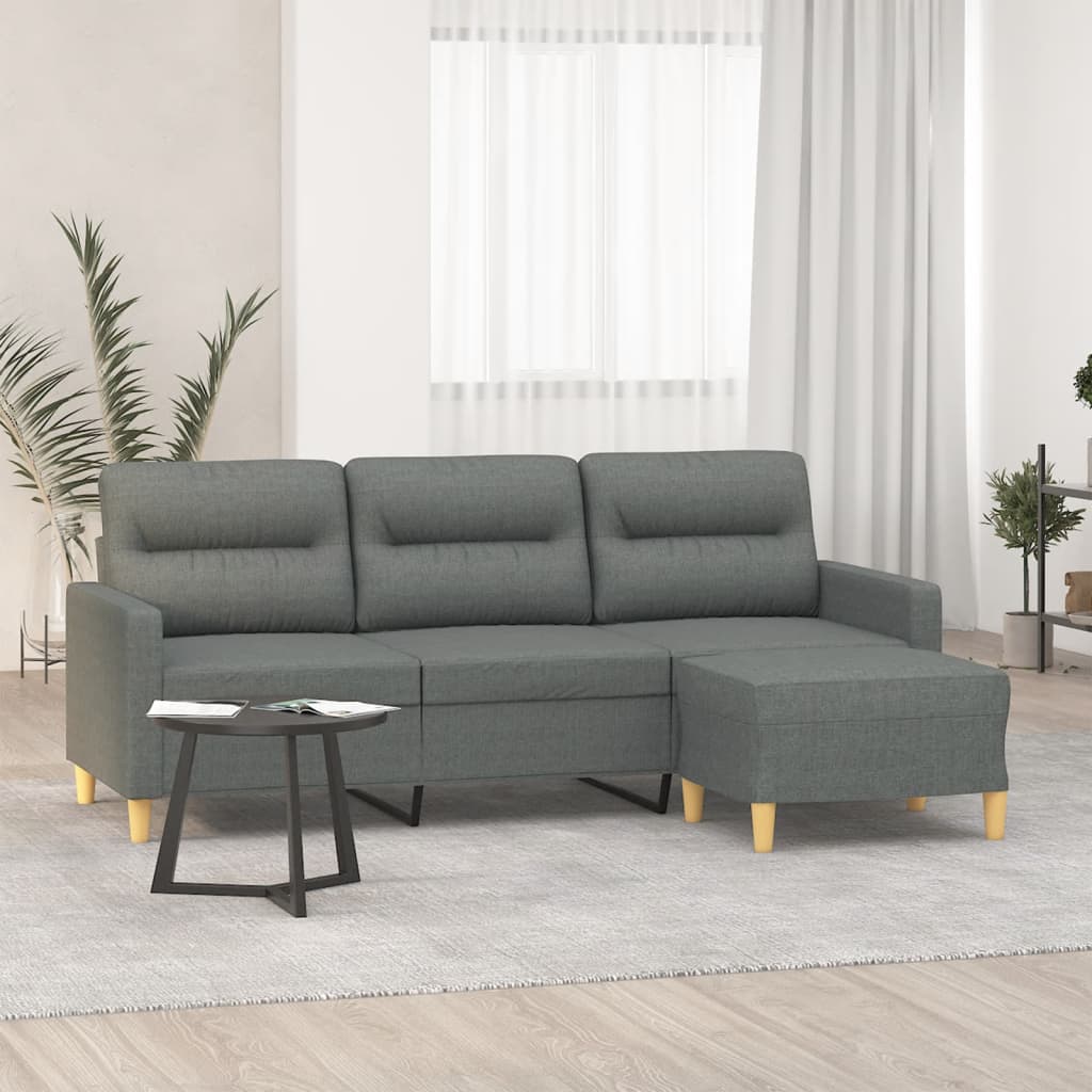 vidaXL 3 Seater Sofa with Footstool Dark Grey 180 cm Fabric