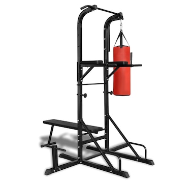Power tower with bench and punching bag