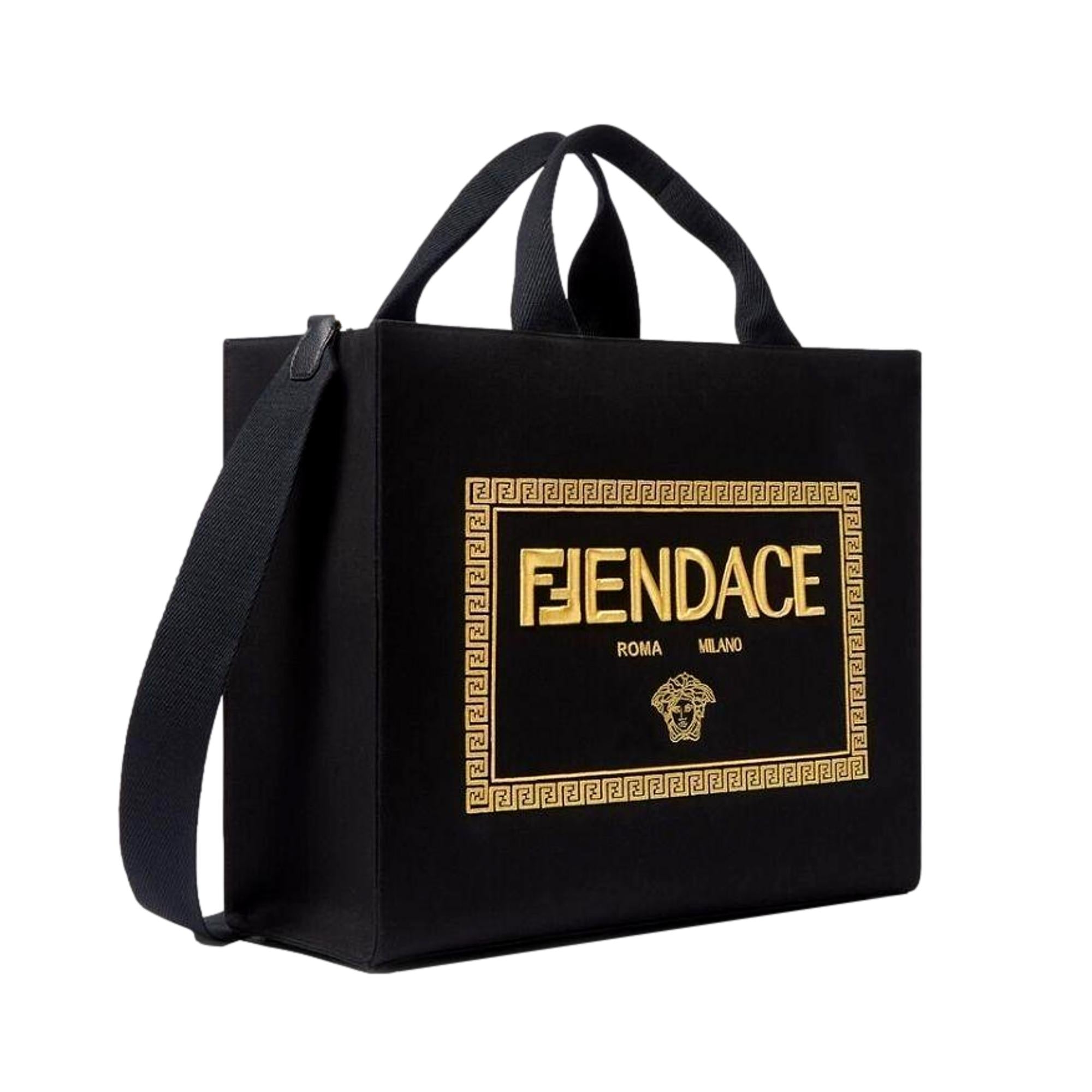 Fendi x Versace Fendace Black Canvas Convertible Large Shopping