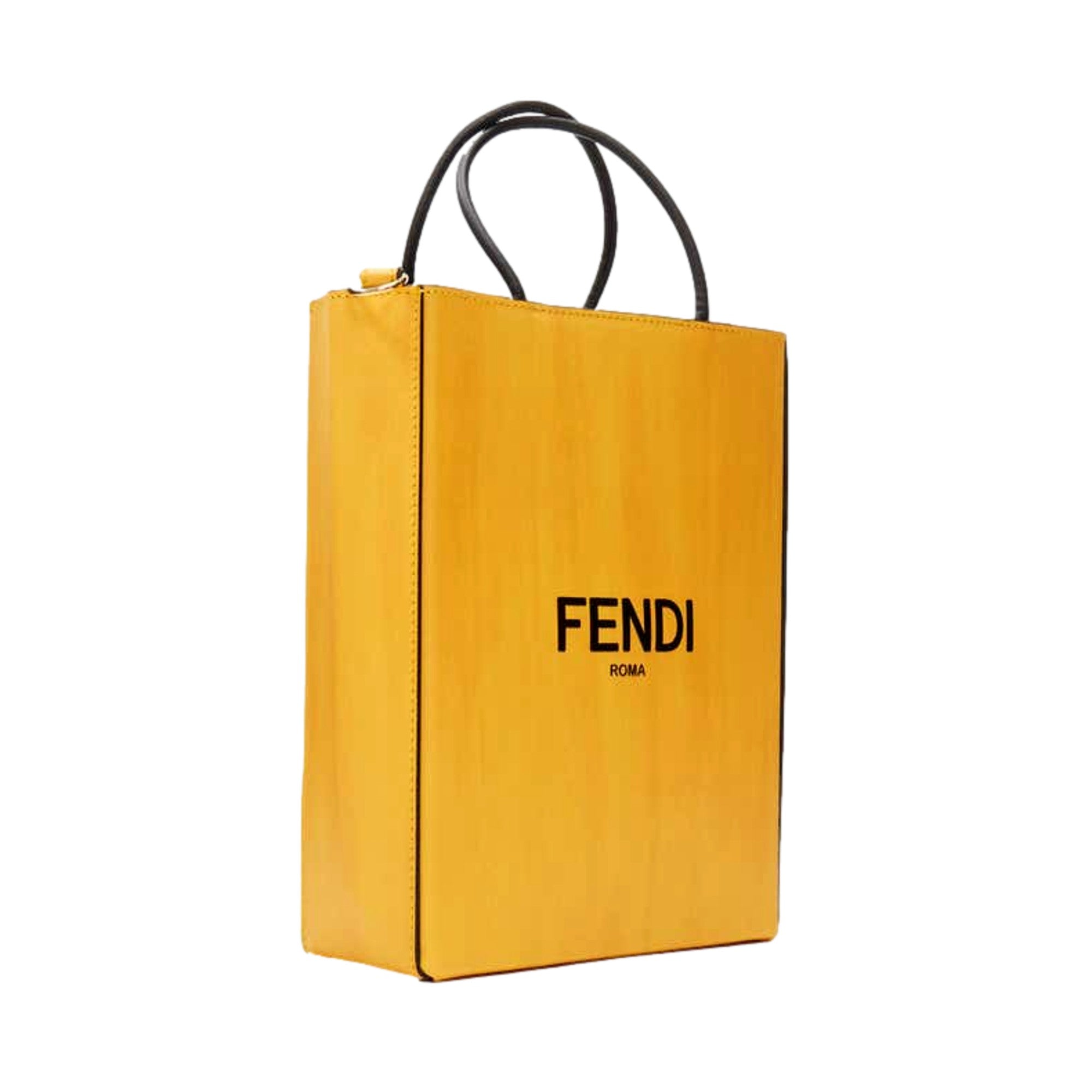Fendi Roma 2Way Embossed Yellow Leather Crossbody Shopping Tote