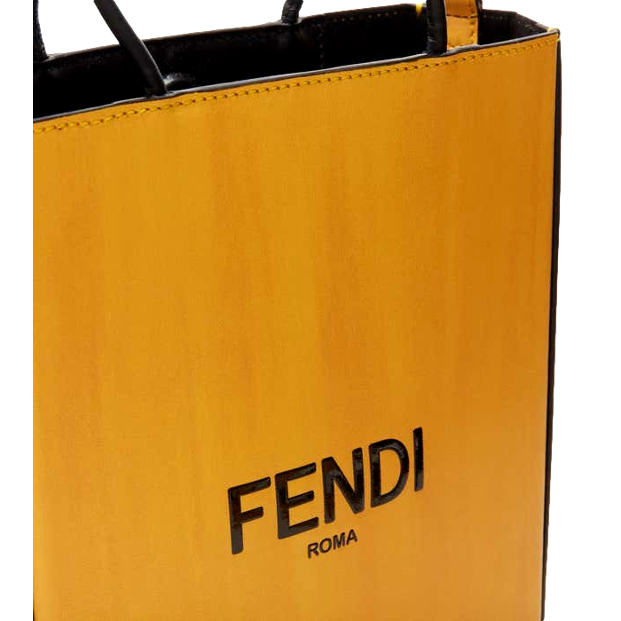 Fendi Roma 2Way Embossed Yellow Leather Crossbody Shopping Tote