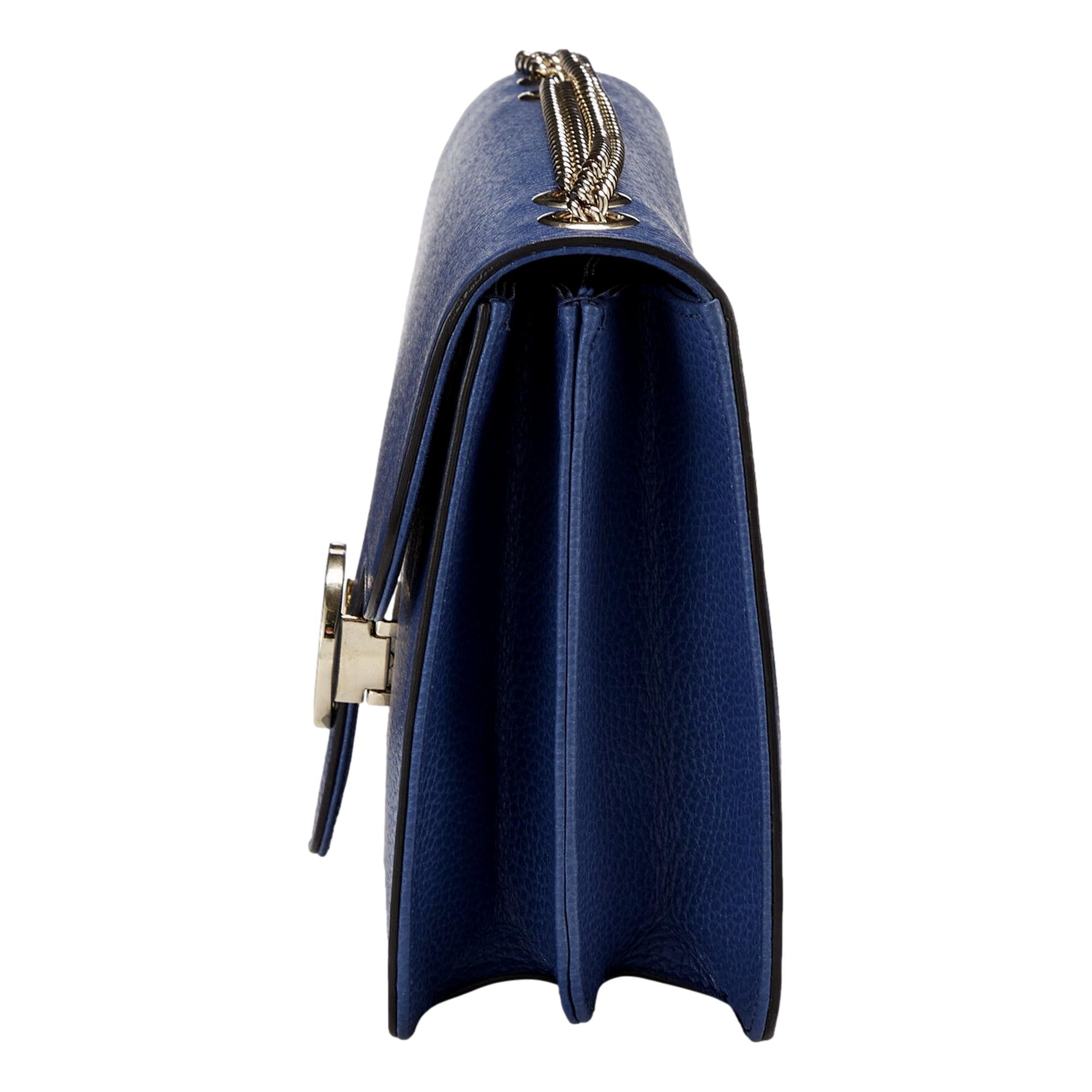 Gucci Dollar Interlocking GG Blue Leather Medium Chain Shoulder