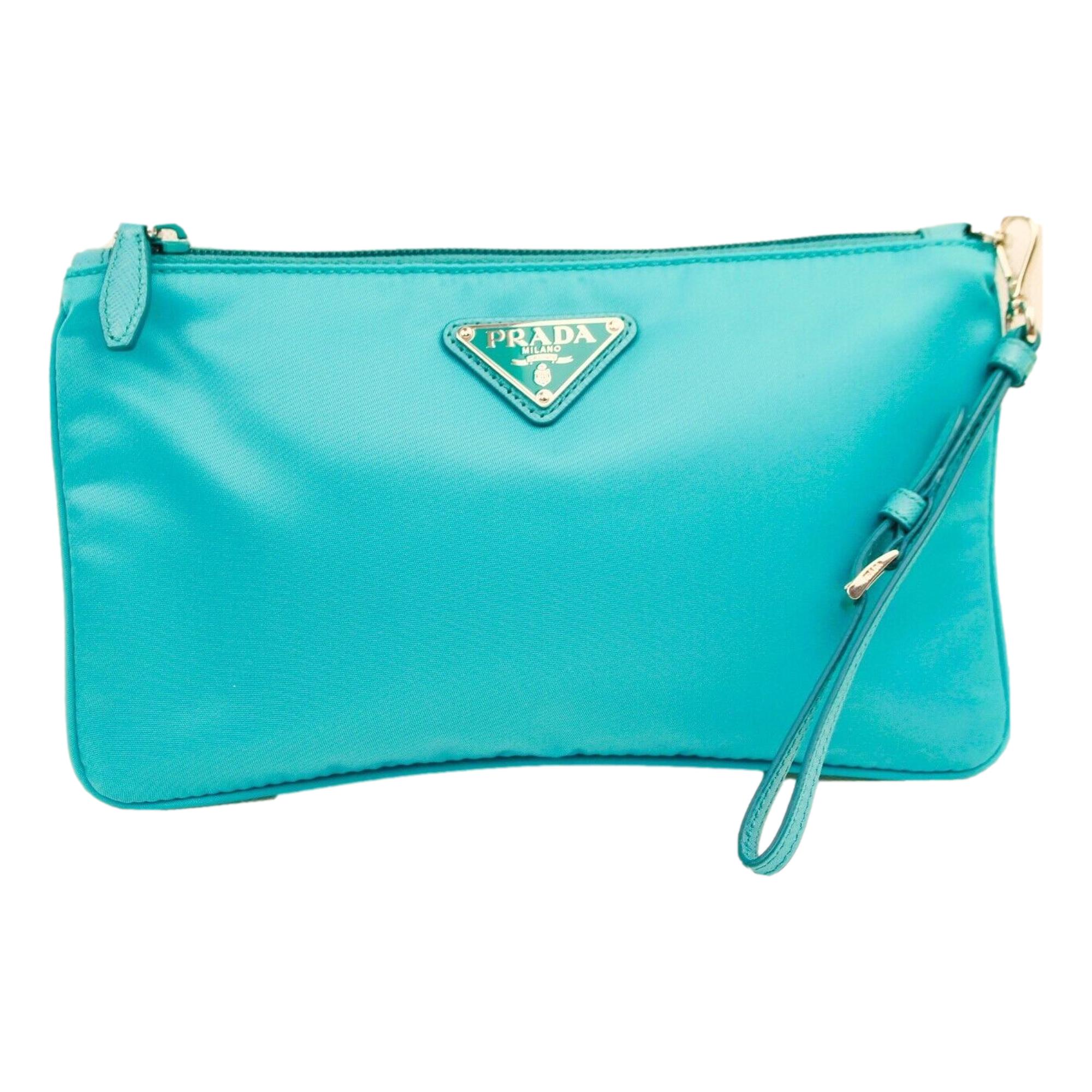 Clothing Shoes Handbags Prada Tessuto Turquoise Nylon Cosmetic Case Wristlet Clutch Bag TSC Online Shopping for Canadians