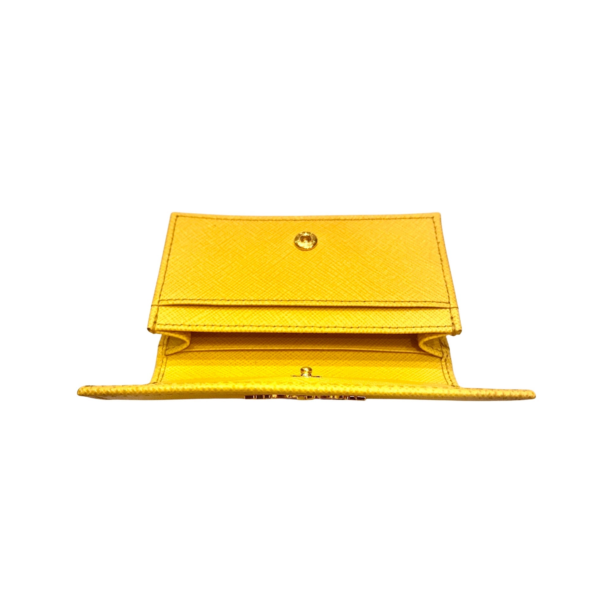 Prada Saffiano Yellow Leather Card Case Wallet - TSC.ca