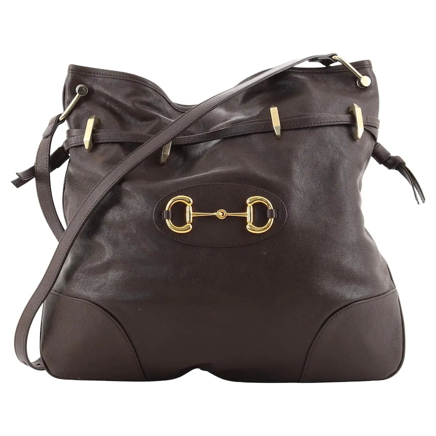 Image 889589_ST01.jpg, Product 889-589 / Price $3,498.00, Gucci 1955 Morsetto Large Leather Horsebit Drawstring Brown Bucket Bag from Gucci on TSC.ca's Fashion department