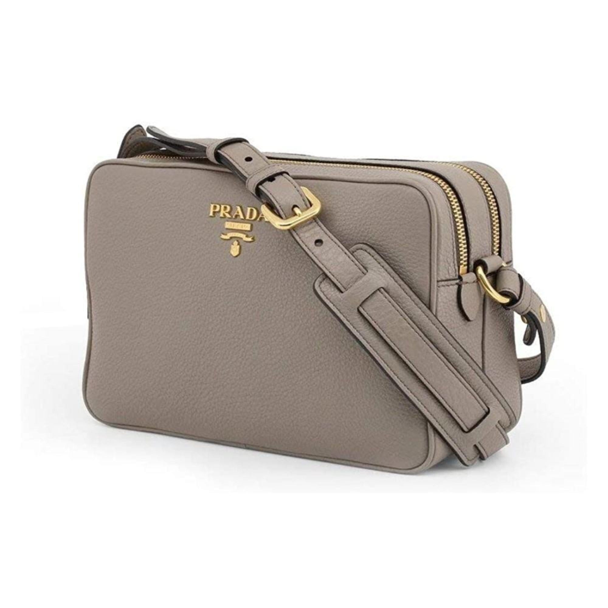 Prada Argilla Grey Vitello Phenix Leather Double Zip Cross Body