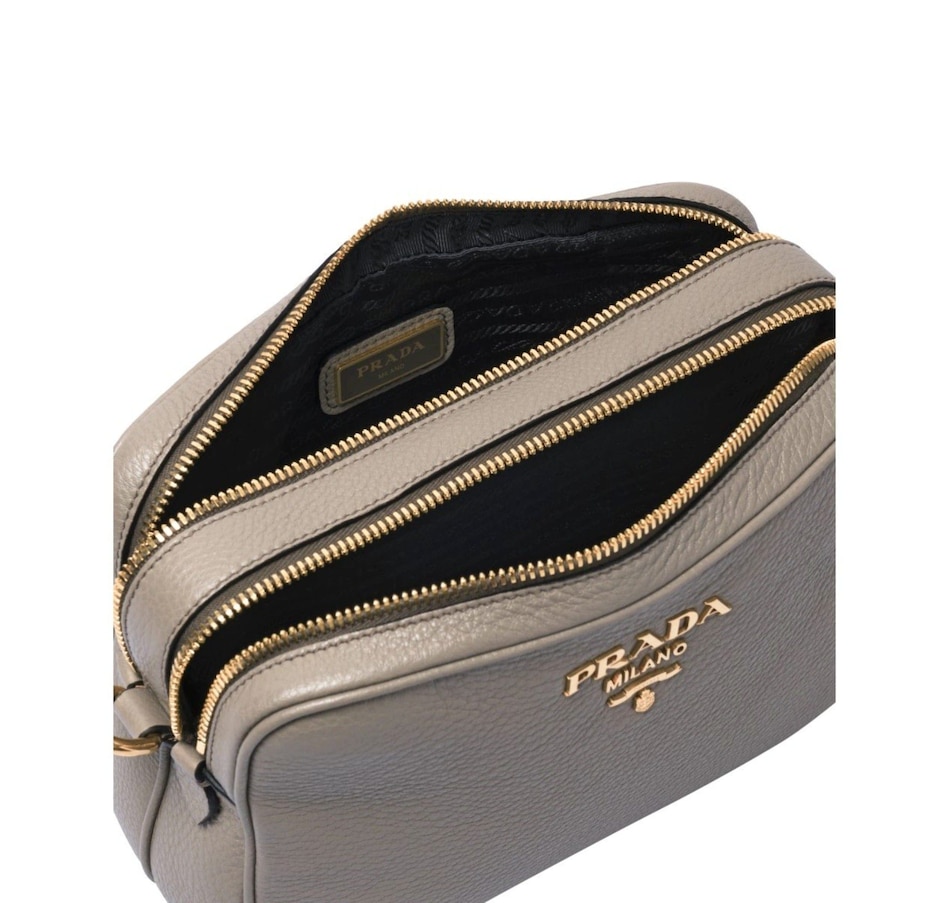 Image 889608_ALTMORE17.jpg, Product 889-608 / Price $3,896.00, Prada Argilla Grey Vitello Phenix Leather Double Zip Cross Body Bag from Prada on TSC.ca's Fashion department