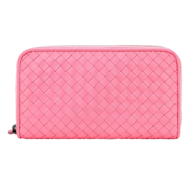 Bottega Veneta Intrecciato Zipper French Calf Leather Wallet Pink