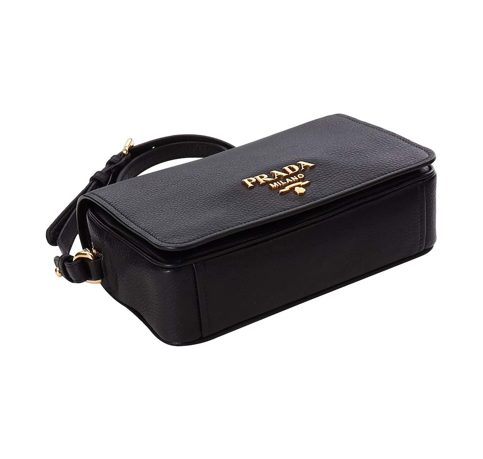 Prada Vitello Phenix Black Leather Flap Crossbody Bag