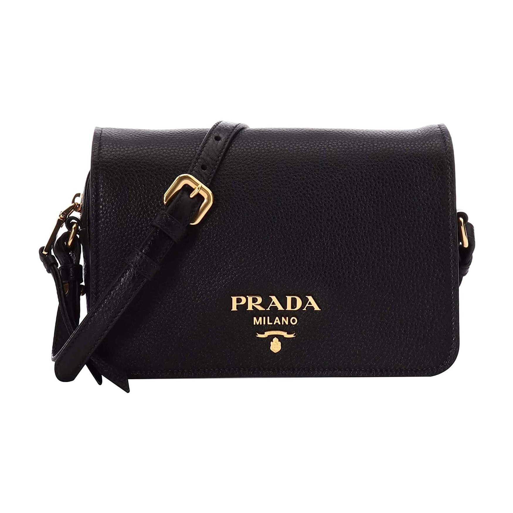 Prada Vitello Phenix Black Leather Flap Crossbody Bag - TSC.ca