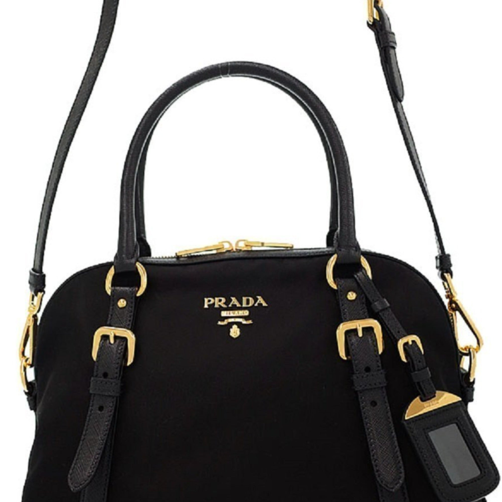 Prada Tessuto Nylon Saffiano Leather Black Satchel Bag - TSC.ca