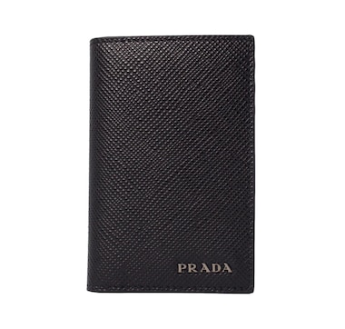 Prada Black Saffiano Leather Vertical Logo Card Holder