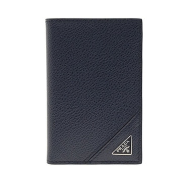 Prada Vitello Grain Blue Leather Triangle Logo Vertical Bifold Wallet