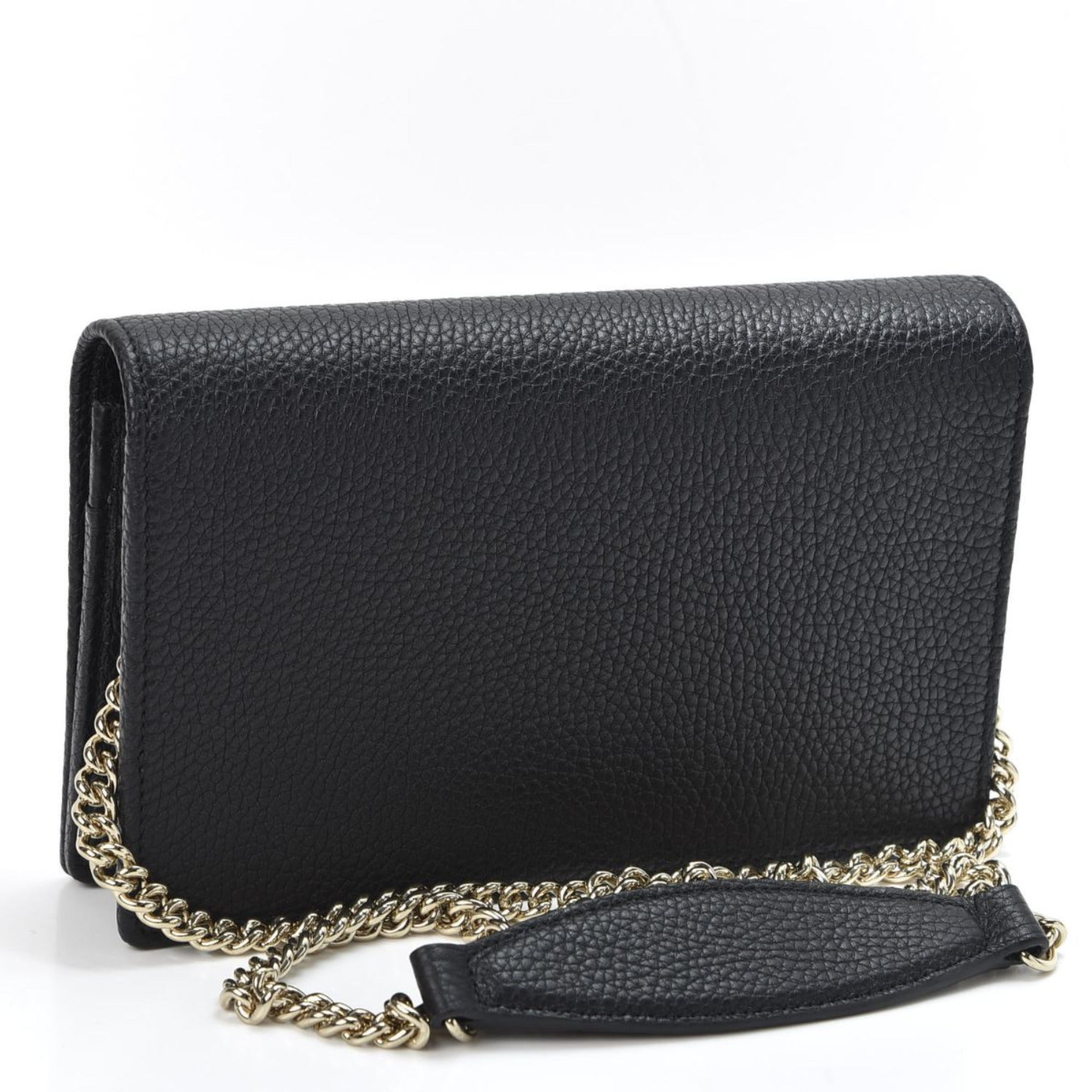 Gucci Soho Chain Wallet Crossbody Bag Black Leather Interlocking