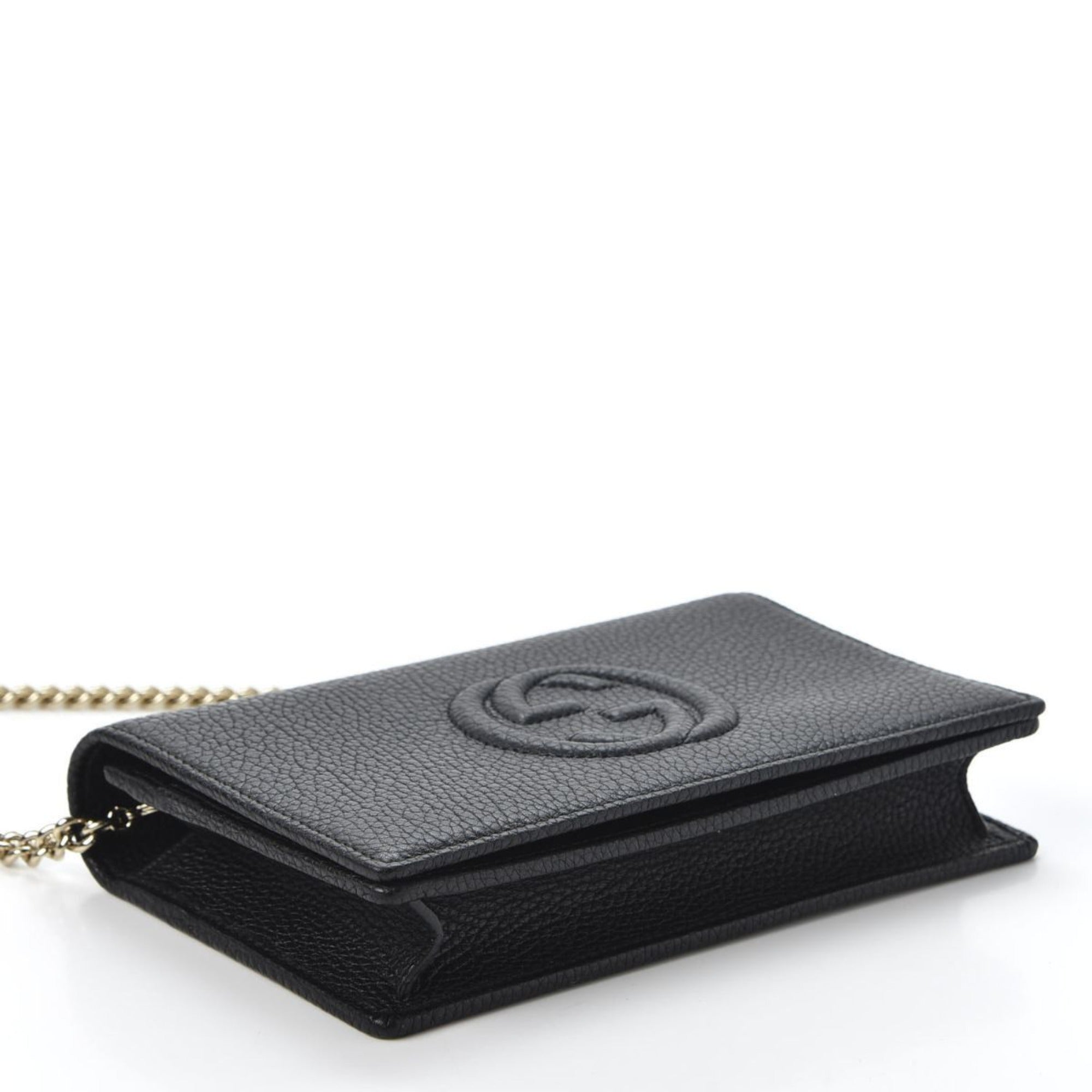Gucci Soho Chain Wallet Crossbody Bag Black Leather Interlocking