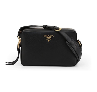 Prada Black Vitello Phenix Leather Double Zip Cross Body Bag