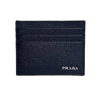 Prada Vitello Micro Grain Leather Baltico Blue Card Holder Wallet