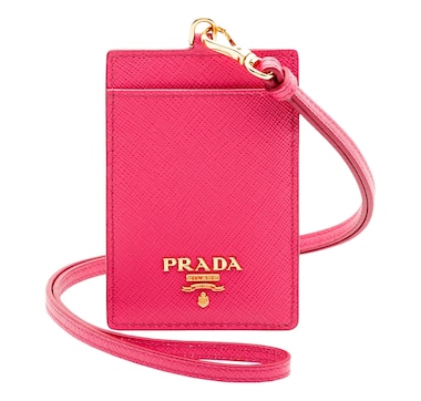 Prada Vitello Move Fuchsia Leather Logo Plaque Lanyard Cardholder Wallet
