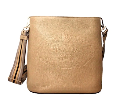 Prada Vitello Phenix Cammeo Leather Stripe Strap Bucket Bag