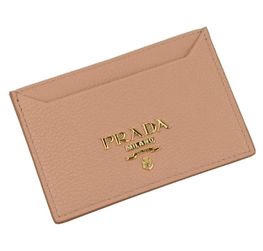 Prada Vitello Grain Leather Card Holder Cipria Beige Gold Logo