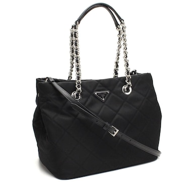 Prada Black Quilted Tessuto Chain Shoulder Bag Tote