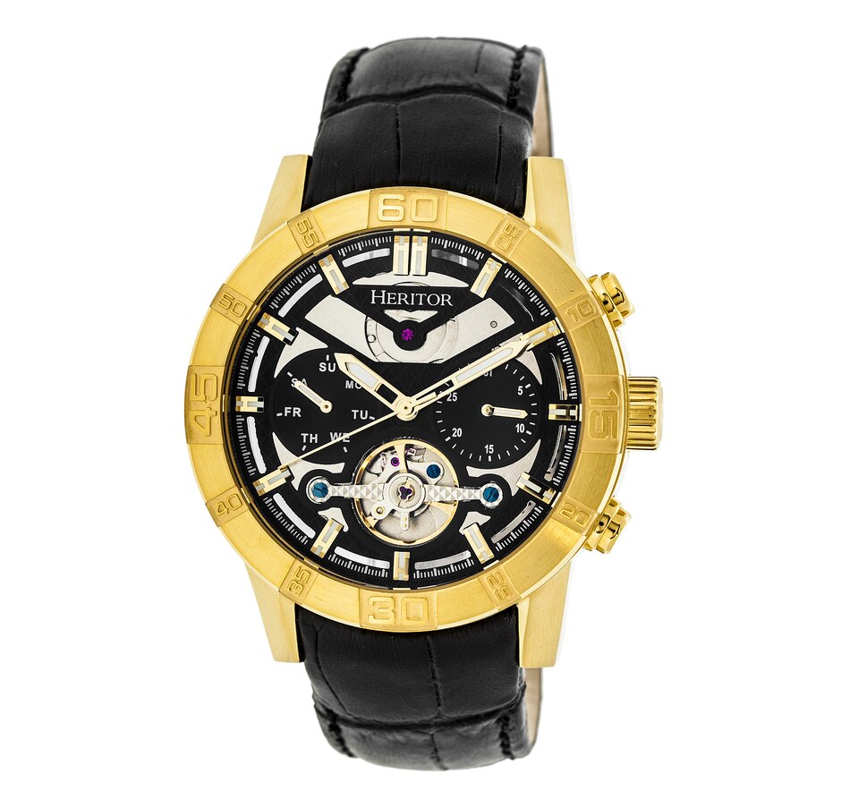 Image 889874_ST03.jpg, Product 889-874 / Price $162.30 - $162.31, Heritor Automatic Hannibal Semi-Skeleton Leather-Band Watch from Heritor on TSC.ca's Jewellery department