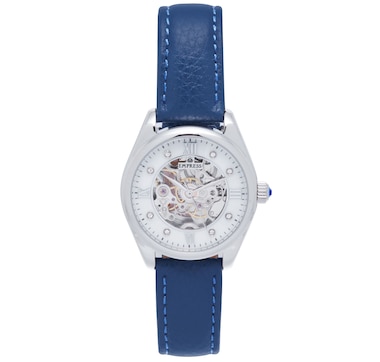 Empress Magnolia Automatic MOP Skeleton Dial Leather-Band Watch