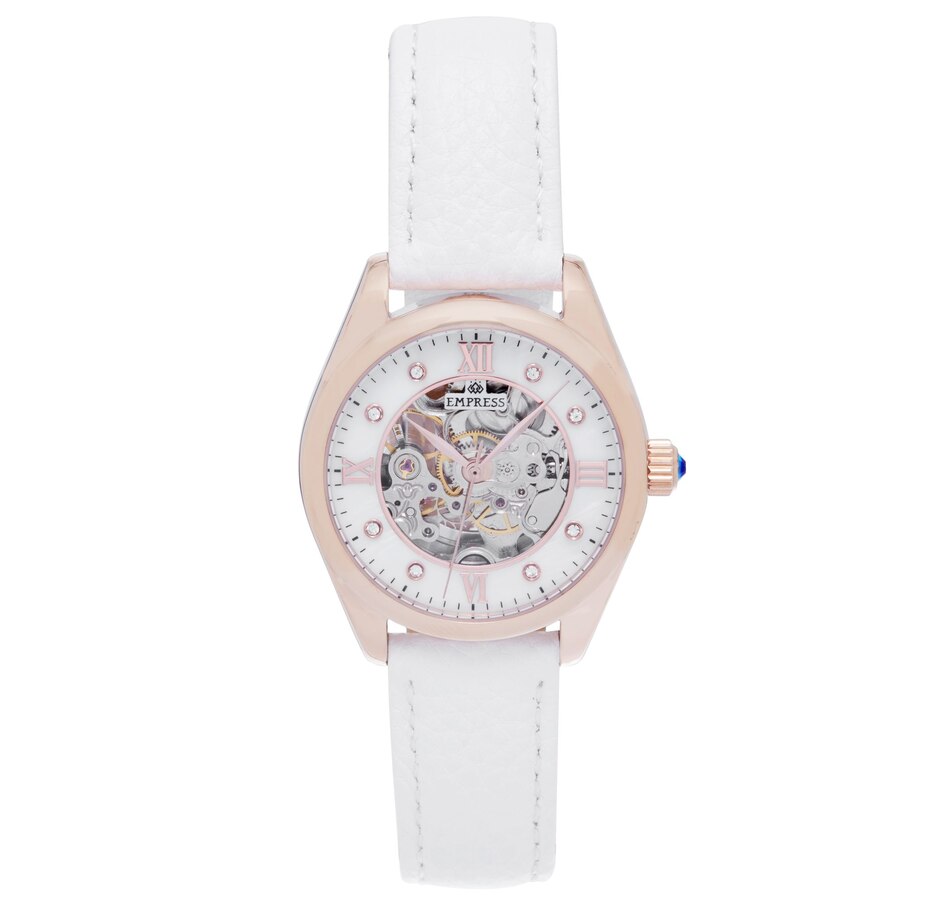 Image 889886_ST03.jpg, Product 889-886 / Price $163.04, Empress Magnolia Automatic MOP Skeleton Dial Leather-Band Watch from Empress on TSC.ca's Jewellery department