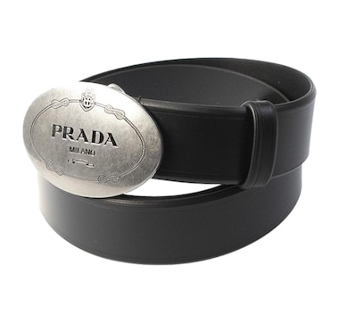 Prada Mens Navy Saffiano Leather Belt Silver Belt Buckle Size 100/40