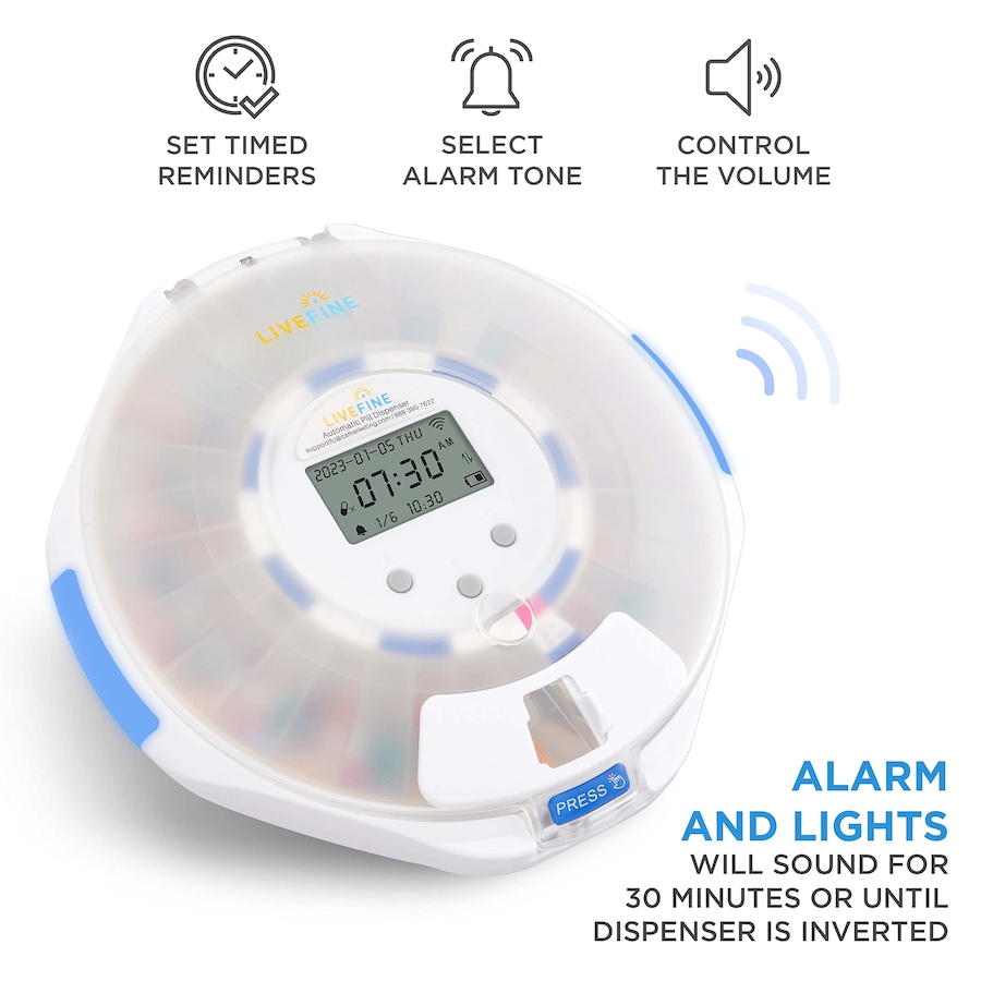 Image 891064_ALTMORE11.jpg, Product 891-064 / Price $285.99, LiveFine Smart WiFi 28-Day Automatic Pill Dispenser with Lock & Alarm, Clear Lid from LiveFine on TSC.ca's department