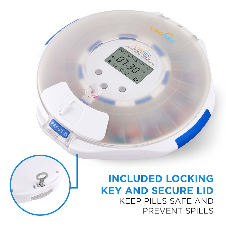 Image 891064_ALTMORE12.jpg, Product 891-064 / Price $285.99, LiveFine Smart WiFi 28-Day Automatic Pill Dispenser with Lock & Alarm, Clear Lid from LiveFine on TSC.ca's department
