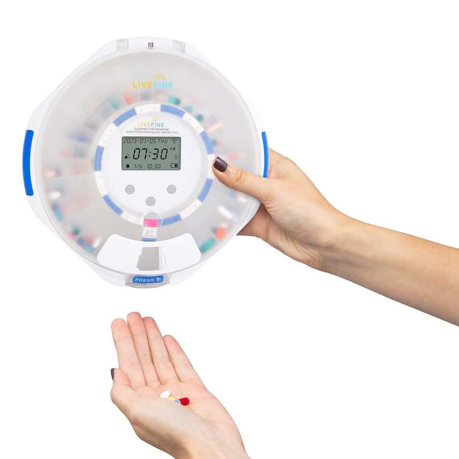 Image 891064_ALTMORE14.jpg, Product 891-064 / Price $285.99, LiveFine Smart WiFi 28-Day Automatic Pill Dispenser with Lock & Alarm, Clear Lid from LiveFine on TSC.ca's department