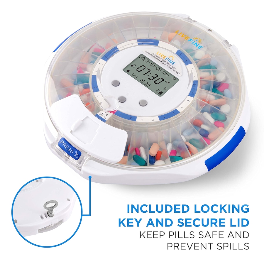 Image 891064_ALTMORE5.jpg, Product 891-064 / Price $285.99, LiveFine Smart WiFi 28-Day Automatic Pill Dispenser with Lock & Alarm, Clear Lid from LiveFine on TSC.ca's department