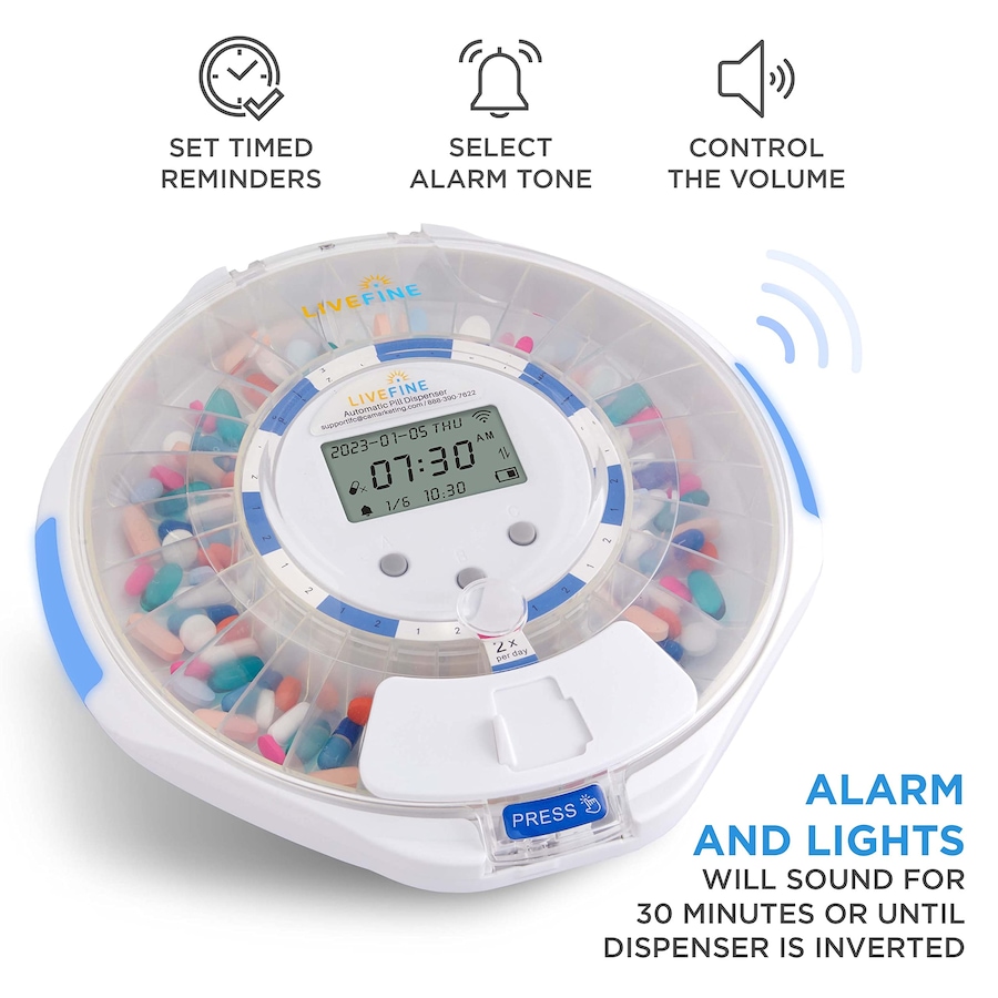 Image 891064_ALTMORE7.jpg, Product 891-064 / Price $285.99, LiveFine Smart WiFi 28-Day Automatic Pill Dispenser with Lock & Alarm, Clear Lid from LiveFine on TSC.ca's department