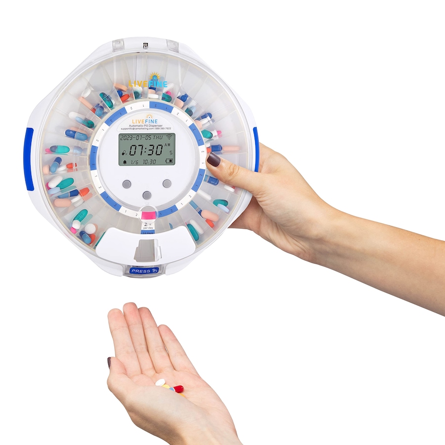 Image 891064_ALTMORE8.jpg, Product 891-064 / Price $285.99, LiveFine Smart WiFi 28-Day Automatic Pill Dispenser with Lock & Alarm, Clear Lid from LiveFine on TSC.ca's department
