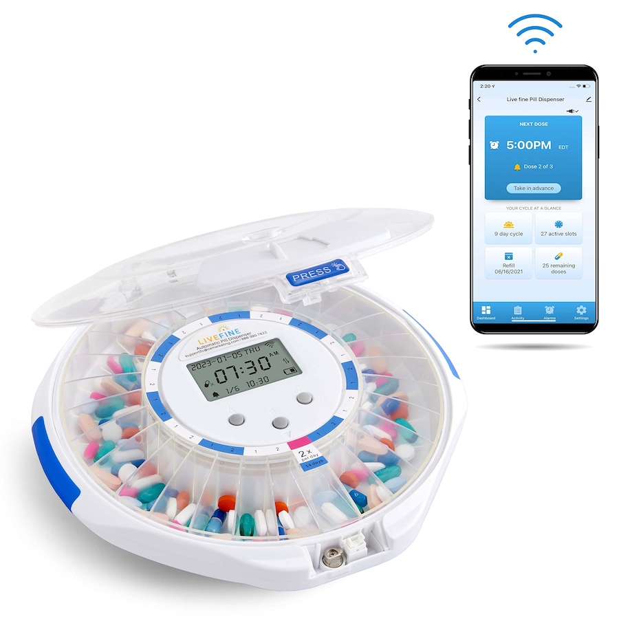 Image 891064_ST01.jpg, Product 891-064 / Price $285.99, LiveFine Smart WiFi 28-Day Automatic Pill Dispenser with Lock & Alarm, Clear Lid from LiveFine on TSC.ca's department