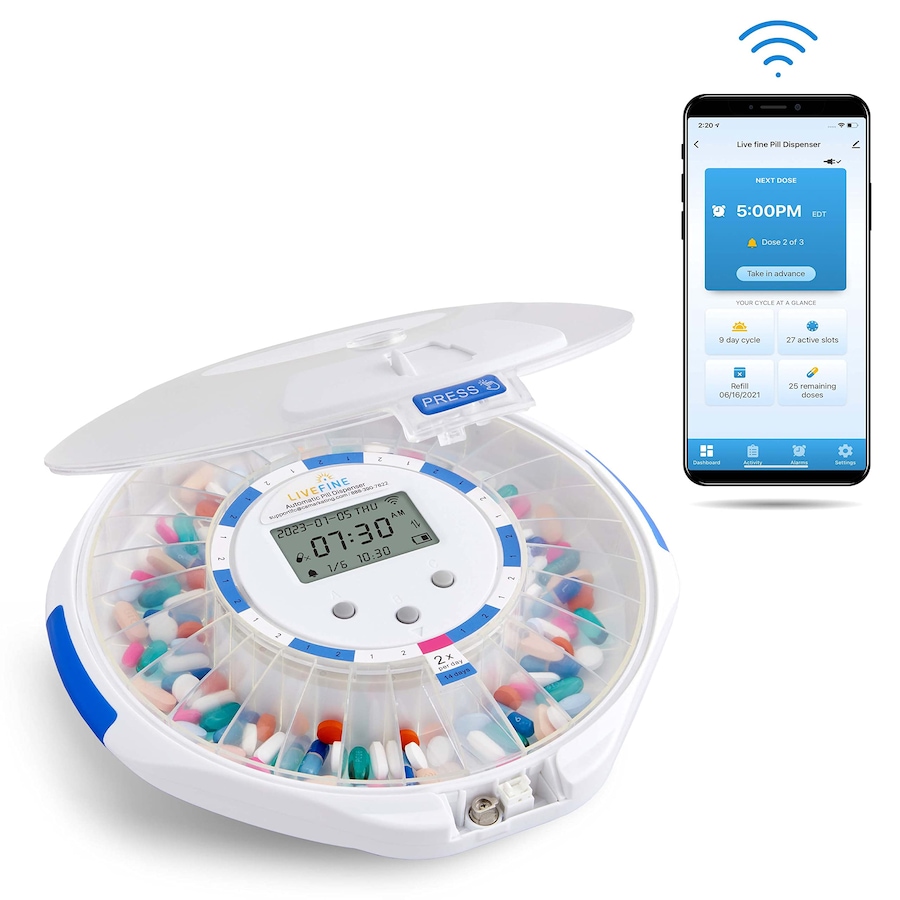 Image 891064_ST02.jpg, Product 891-064 / Price $285.99, LiveFine Smart WiFi 28-Day Automatic Pill Dispenser with Lock & Alarm, Clear Lid from LiveFine on TSC.ca's department