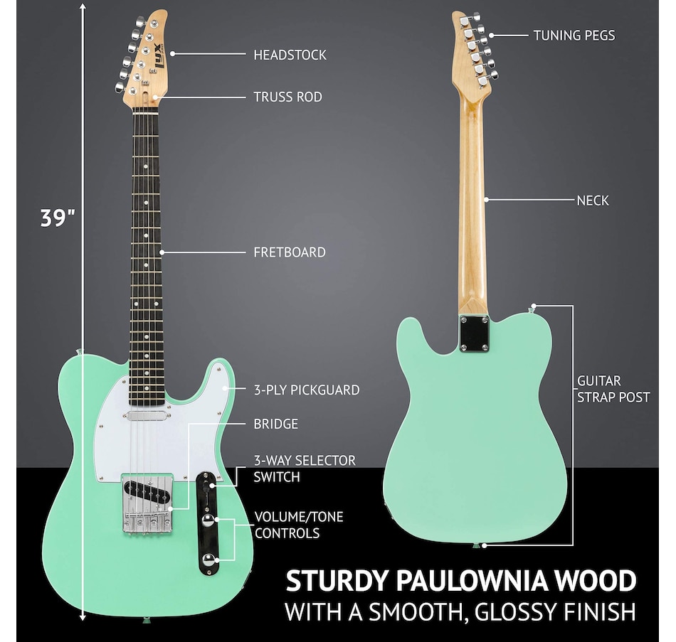 Image 891099_ALTMORE12.jpg, Product 891-099 / Price $189.99, LyxPro 39” Electric Guitar TL Series, Solid Body Guitar W/3-Way Switch & Tone Controls - Green from LyxPro on TSC.ca's Toys & Hobbies department