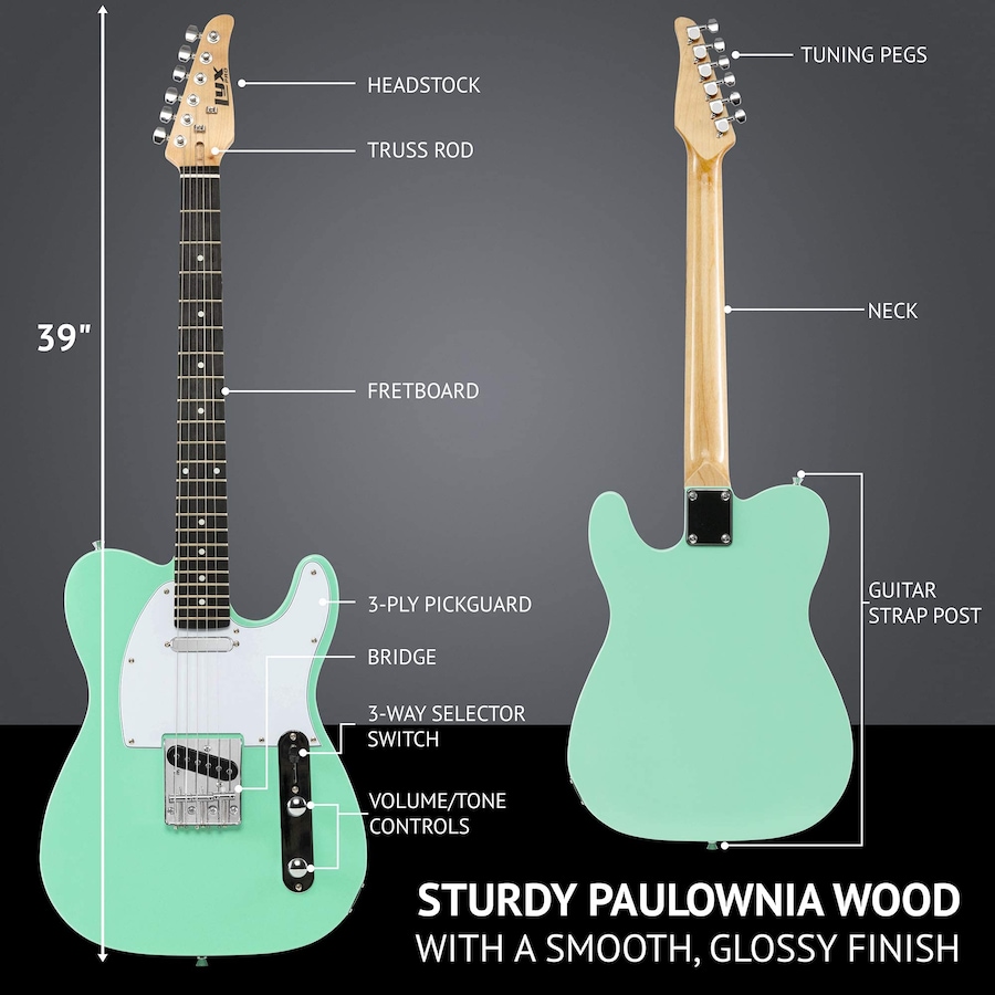 Image 891099_ALTMORE12.jpg, Product 891-099 / Price $189.99, LyxPro 39” Electric Guitar TL Series, Solid Body Guitar W/3-Way Switch & Tone Controls - Green from LyxPro on TSC.ca's Toys & Hobbies department