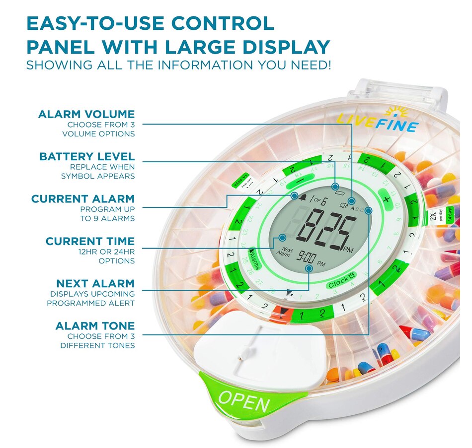 Image 891112_ALTMORE2.jpg, Product 891-112 / Price $129.99, LiveFine 28-Day Automatic Pill Dispenser with LCD Display & Key Lock, Clear Lid from LiveFine on TSC.ca's department