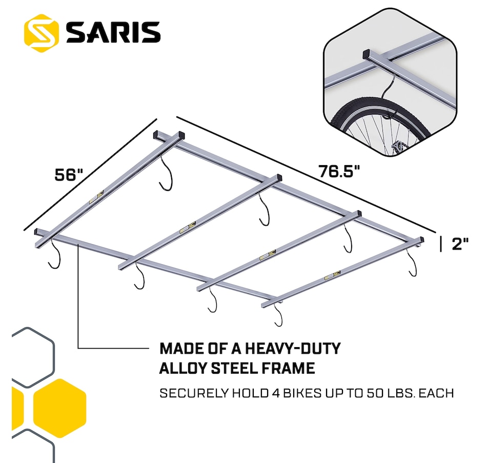 Image 891143_ALTMORE2.jpg, Product 891-143 / Price $178.17 - $342.64, Saris Cycle Glide Ceiling Bike Rack, 4 Bike Capacity Bike Hanging System for Garage from Saris on TSC.ca's Health & Fitness department