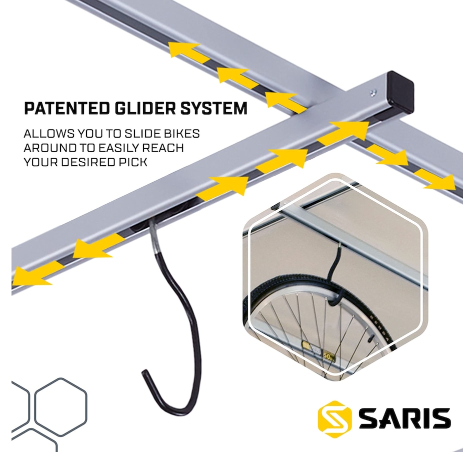 Image 891143_ALTMORE3.jpg, Product 891-143 / Price $178.17 - $342.64, Saris Cycle Glide Ceiling Bike Rack, 4 Bike Capacity Bike Hanging System for Garage from Saris on TSC.ca's Health & Fitness department