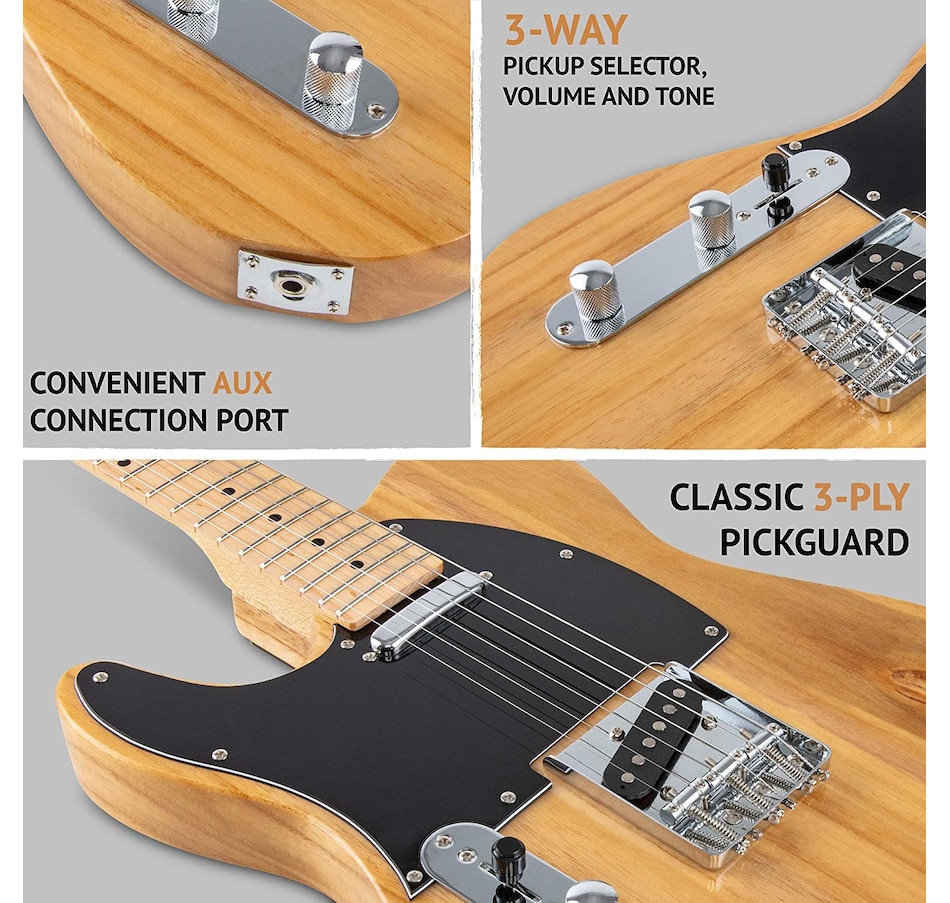 Image 891144_ALTMORE4.jpg, Product 891-144 / Price $189.99, LyxPro 39” Left Handed Electric Guitar TL Series, Solid Body Guitar with 3-Way Switch - Natural from LyxPro on TSC.ca's Toys & Hobbies department