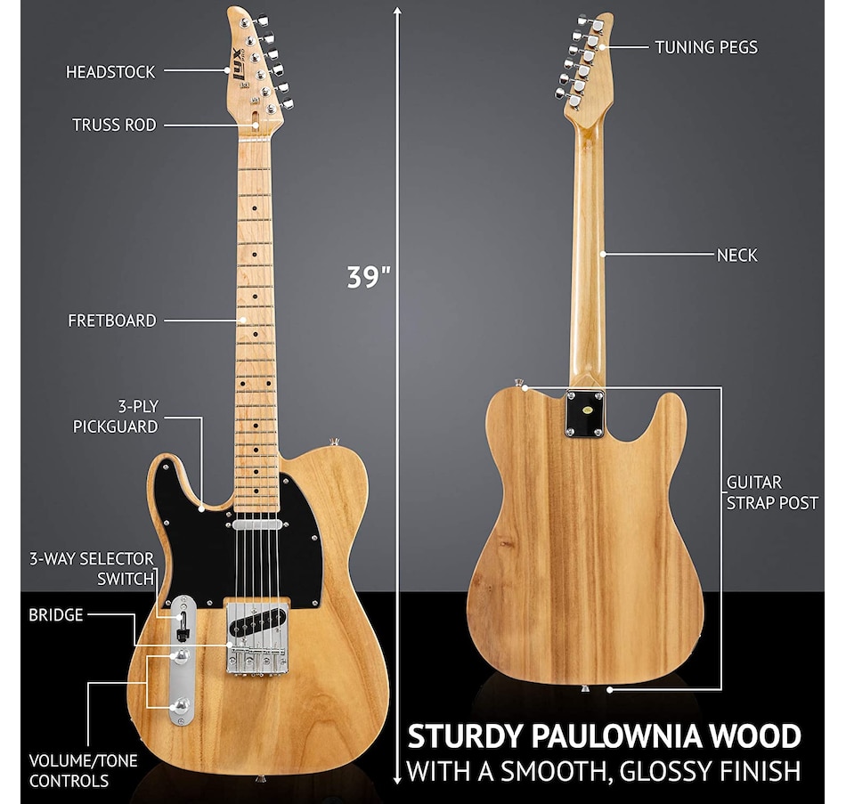 Image 891144_ALTMORE7.jpg, Product 891-144 / Price $189.99, LyxPro 39” Left Handed Electric Guitar TL Series, Solid Body Guitar with 3-Way Switch - Natural from LyxPro on TSC.ca's Toys & Hobbies department