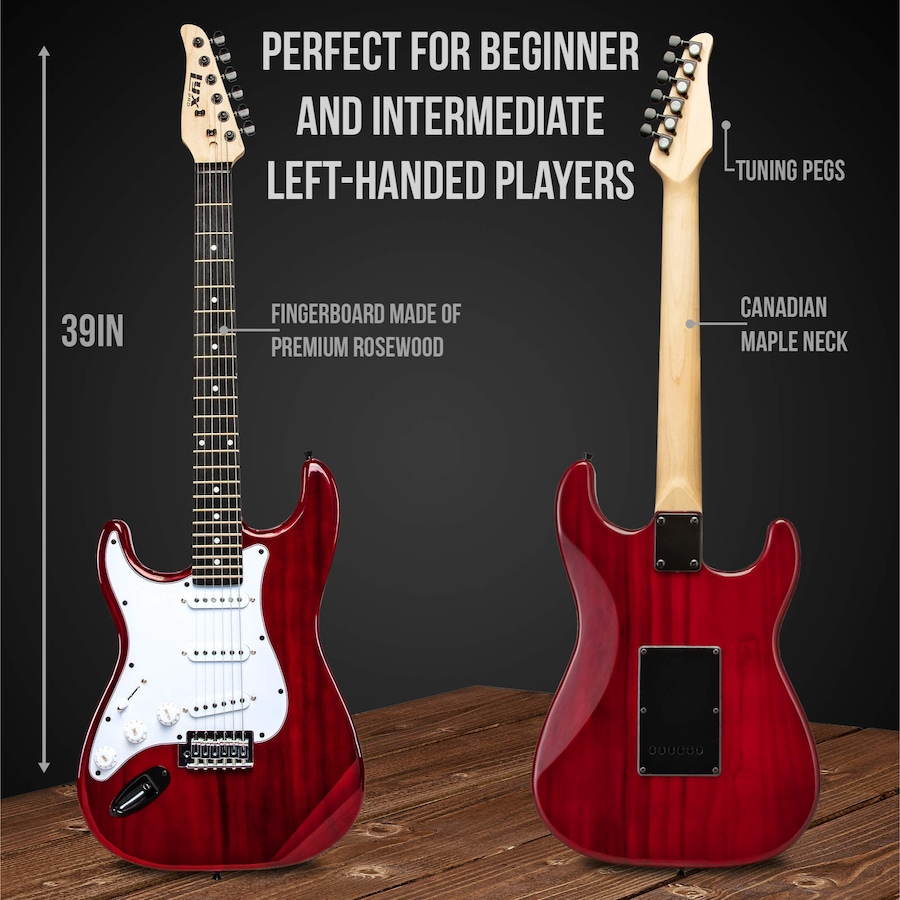 Image 891187_ALTMORE2.jpg, Product 891-187 / Price $239.99, LyxPro Electric Guitar Kit, 39” Left Handed Electric Guitar & Electric Guitar Accessories, Red from LyxPro on TSC.ca's Toys & Hobbies department