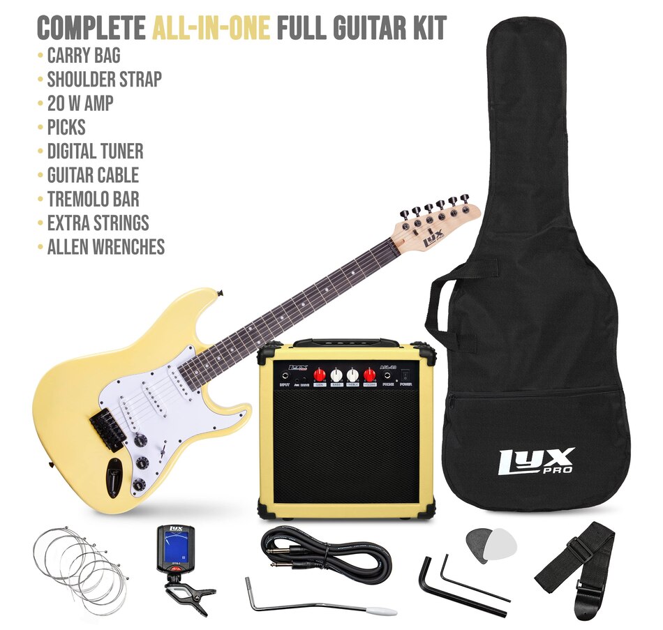 Image 891192_ALTMORE2.jpg, Product 891-192 / Price $239.99, LyxPro Electric Guitar Kit, 39” Electric Guitar W/Amp & Electric Guitar Accessories, Retro Yellow from LyxPro on TSC.ca's Toys & Hobbies department