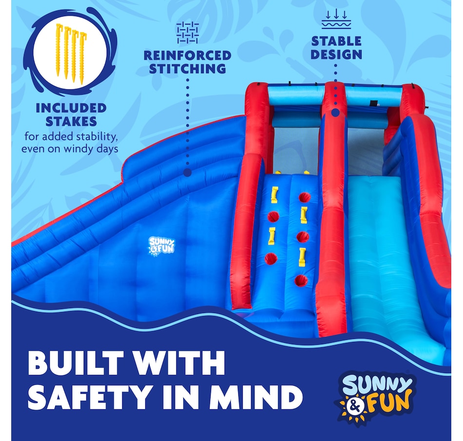Image 891216_ALTMORE8.jpg, Product 891-216 / Price $999.99, Sunny & Fun Double Dip Inflatable Water Slide Park with Climbing Wall, 2 Slides & Splash Pool from Sunny & Fun on TSC.ca's Home & Garden department